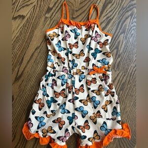 Matilda Jane Orange Butterfly Print Kids Romper